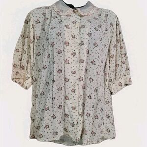 Vintage Cottagecore Peasant Blouse Sz 8 Floral Peter Pan Collar Laura Ingalls
